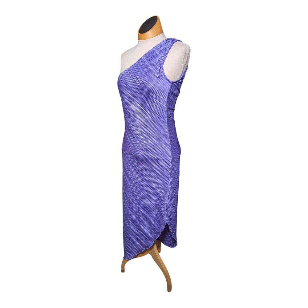Vtg Y2K Kirious Lavender Pleated Stretch Bodycon One Shoulder Midi Dress Sz M